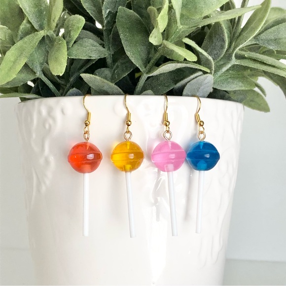 New Resin Lollipop Sucker Dangling Handmade Statement Novelty Earrings Yellow - Picture 6 of 6
